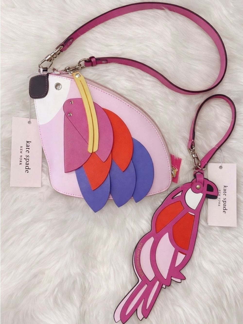 Kate Spade Flock Party Parrot Crossbody & Matching Keychain NWT